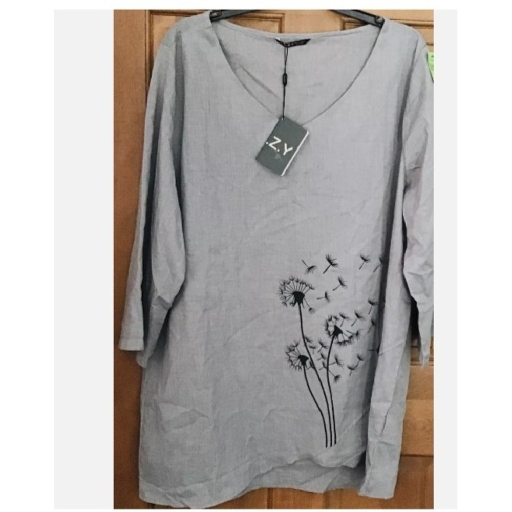 C.O.Z.Y Women Blouse Size XXL 12 Lagenlook Cozy Chic Gray Top V-neck lightweight